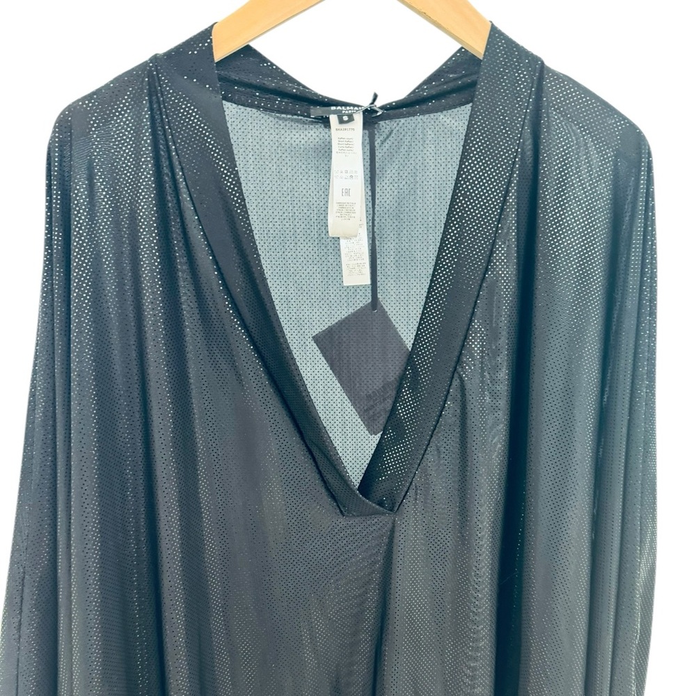 BALMAIN***Black Over-Sized Sheer V-Neck Tunic***Small $785 - Picture 2 of 7